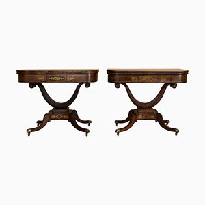 Antique Regency Inlaid Card Tables in Rosewood and Brass, Set of 2
