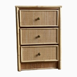 Rattan and Bamboo Chest of Drawers with Brass Handles, 1970s