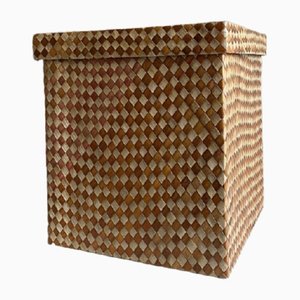 Vintage Hat Box with Woven Chequerboard Pattern in Wicker
