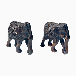 Brown Color Ceramic Elephants Sculptures, France, 1970s, Set of 2