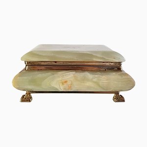 Large Italian Green Onyx Marble Box with Lion Feet, 1960s