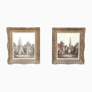 Henri Schafer, Landscapes, Oil Paintings on Board, 19th Century, Set of 2