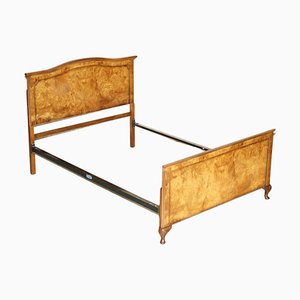 English Double Bed Frame in Burr Walnut, 1900s