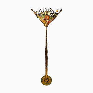 Art Glass Brutalist Iron Floor Lamp by Albano Poli for Poliarte, Italy ,1970s