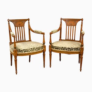 Early 20th Century English Edwardian Hand Painted Satinwood Armchairs, 1900, Set of 2