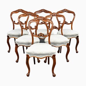 19th Century English Victorian Walnut Dining Chairs, 1860s, Set of 6