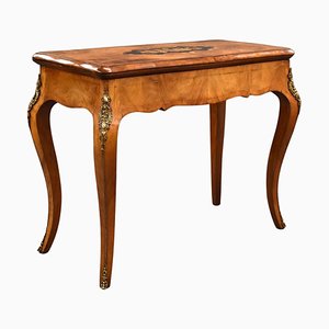 19th Century English Victorian Burl Walnut and Marquetry Inlaid Card Table, 1860s