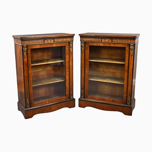 Victorian Walnut Inlaid Pier Cabinets, 1850s, Set of 2