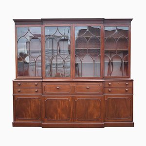 English George III Mahogany Secretaire Breakfront Bookcase, 1800s