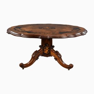 19th Century Victorian Burl Walnt & Marquetry Centre Table