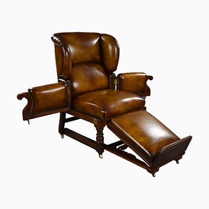 Chaise Inclinable Victorienne en Cuir Teint à la Main par Foota Patent Chairs, 1890