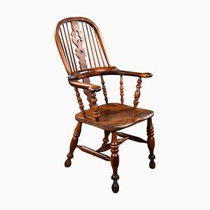 19th Century English Yew Wood High Back Broad Arm Windsor Chair, 1850s