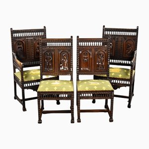 Flemish Chairs in Carved Oak, 1900, Set of 4
