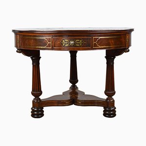 Table Tambour Regency en Laiton Incrusté, Angleterre, 19ème Siècle