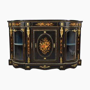 19th Century Victorian English and Marquetry Ebonised Credenza