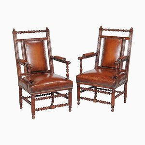 19th Century Victorian English Gothic Revival Walnut Armchairs, Set of 2