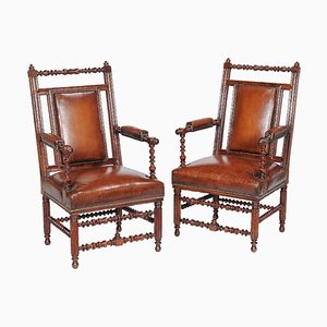 Set of 19th Century Victorian English Gothic Revival Walnut Armchairs