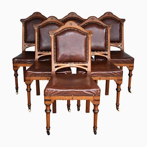 19th Century Victorian English Oak Dining Chairs, Set of 6