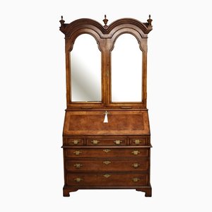 19th Century George III English Burr Walnut Bureau Bookcase