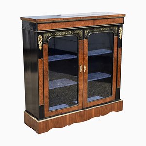 19th Century Victorian English Walnut & Ebonized Brass Inlaid Pier Cabinet