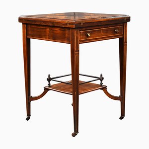 19th Century Victorian English Rosewood Inlaid Envelope Card Table