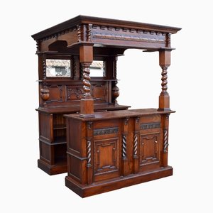 Mueble bar inglés estilo jacobino de roble tallado, siglo XX