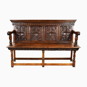 19th Century English Carved Oak Bench