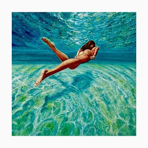 Anastasia Gklava, flotando sin peso, 2021, óleo sobre lienzo