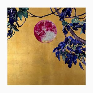 Anastasia Gklava, Fig Tree Under the Moon, 2022, Huile & Feuille d'Or