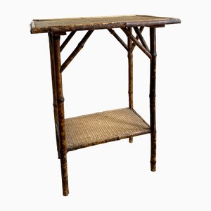 Antique Victorian Tiger Bamboo 2-Tier Side Table or Plant Stand