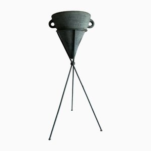 Modernist Conical Planter on Metal Tripod Stand with Twin Handles, 1960s