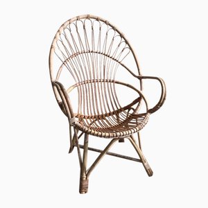Rattan and Bamboo Lounge Chair, France, 1950s