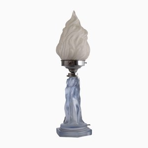 Blaue Art Deco Glas Tischlampe