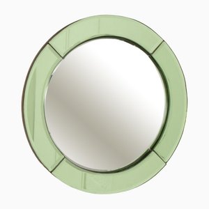 Art Deco British Convex Mirror with Emerald Green Bevelled Glass Panelled Border, 1930s