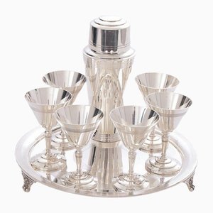 Art Deco Silver-Plated Cocktail Set by Keith Murray for Mappin & Webb, Set of 8