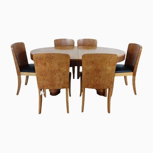 Table et Chaises de Salle à Manger Art Déco par Harry & Lou Epstein, 1930s, Set de 7