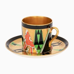 Art Deco Orient Coffee Cup & Saucer from Crown Devon, 1930s, Set of 2