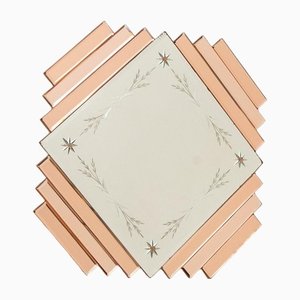 British Art Deco Peach Diamond Mirror, 1930s