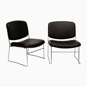 Mid-Century Black Leather Chairs, Set of 2