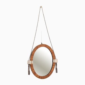 French Art Deco Mirror in Fruitwood with Decorative Rope, 1930
