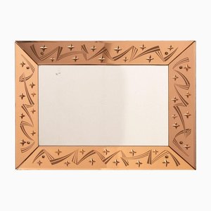 French Art Deco Mirror with Peach Glass Border, 1930