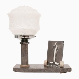 French Art Deco Table Lamp in Marble with Photo Frame, 1930