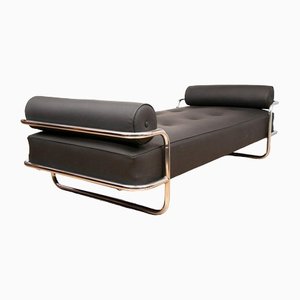 Chaise Lounge vintage de cuero negro