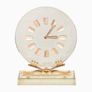 Italienische Art Deco Spiegeluhr mit Glasfuß, 1940