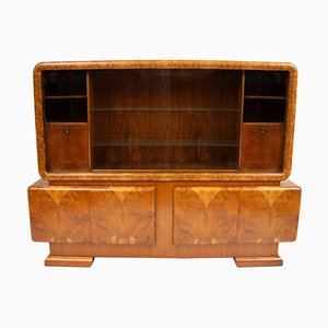 British Art Deco Figured Walnut Wall Cabinet, 1930s