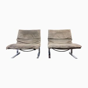 Onda Armchair in Chrome and Suede by Gianni Offredi for for Saporiti, 1960s, Set of 2