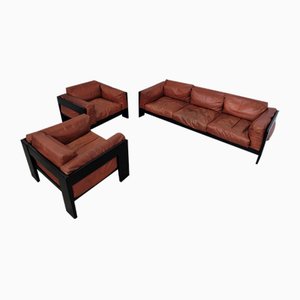 Bastiano Sofa and Armchairs in Leather by Afra & Tobia Scarpa for Gavina, 1970s, Set of 3