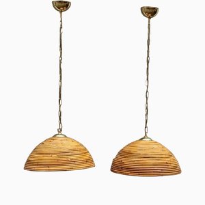 Lampes à Suspension en Bambou et Laiton, 1950s, Set de 2