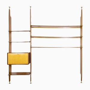Mid-Century Brass and Oak Bookcase