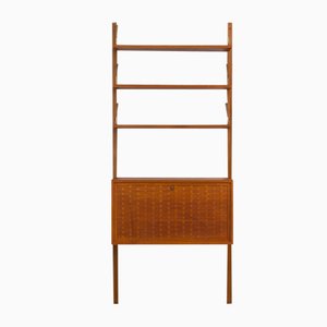 Teak Wall Unit with Secretaire Desk Cabinet and Shelves by Poul Cadovius for Cado, Denmark, 1960s